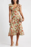 Chelsea28 Ruffle Tiered Chiffon Midi Dress In Green