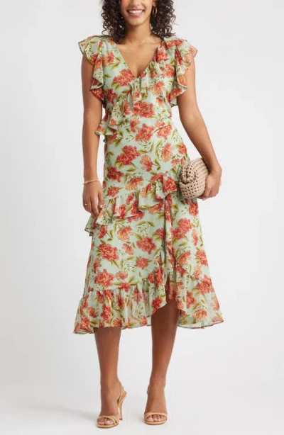Chelsea28 Ruffle Tiered Chiffon Midi Dress In Green