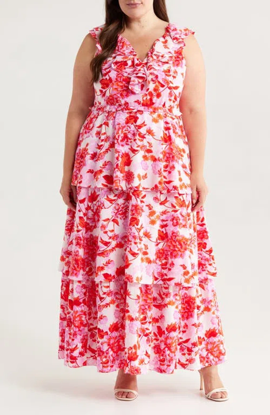 chinese dress ladies Textured Cotton Strapless Tiered Ruffle Maxi Dress Sand / M