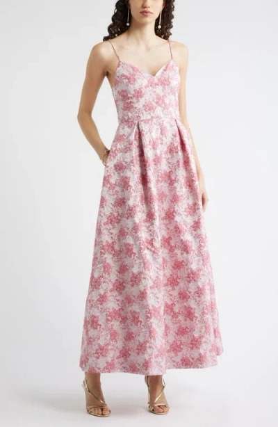 Chelsea28 Seamed Bodice Jacquard Gown In Pink