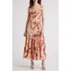 Chelsea28 Seamed Sleeveless Maxi Dress In Ivory- Pink Sponge Paint