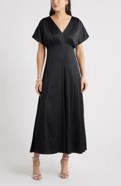 Chelsea28 Seamed Stretch Satin Maxi Dress In Black