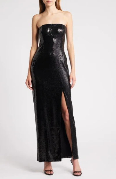 Chelsea28 Seqquin Strapless Column Gown In Black