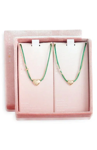 Chelsea28 Set Of 2 Demi Fine Mommy & Me Heart Cord Pendant Necklaces In Green