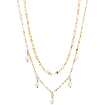 Chelsea28 Set Of 2 Genuine Freshwater Pearl & Link Necklaces In Gold