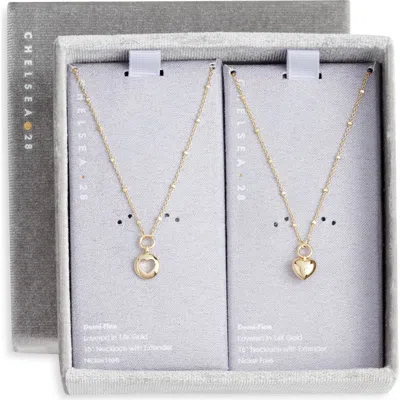 Chelsea28 Set Of Two Demi Fine Mommy & Me Puffed Heart Pendant Necklaces In Metallic
