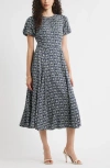 Chelsea28 Shirred Neck Puff Sleeve Midi Dress In Black