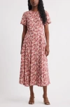 Chelsea28 Shirred Neck Puff Sleeve Midi Dress In Neutral