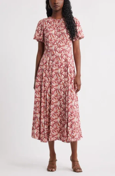 Chelsea28 Shirred Neck Puff Sleeve Midi Dress In Neutral