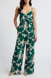Chelsea28 Side Tie Wide Leg Jumpsuit In Pink- Green Sketch Tropic