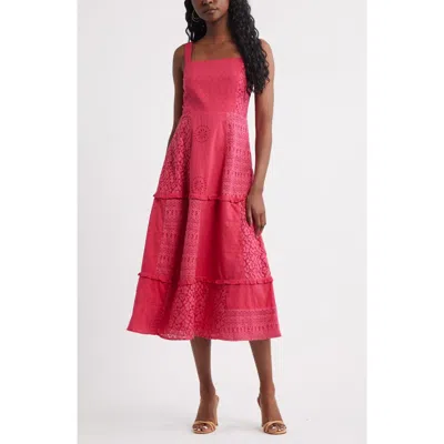 Chelsea28 Sleeveless Embroidered Eyelet Midi Sundress In Red
