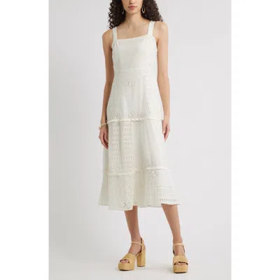 Chelsea28 Sleeveless Embroidered Eyelet Midi Sundress In White