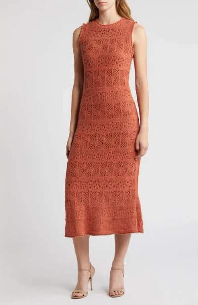 Chelsea28 Sleeveless Pointelle Sweater Dress In Rust Clay