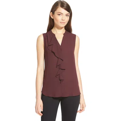 Chelsea28 Sleeveless Ruffle Front Top In Burgundy Stem