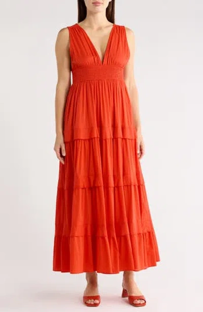Chelsea28 Sleeveless Tiered Cotton Maxi Dress In Red
