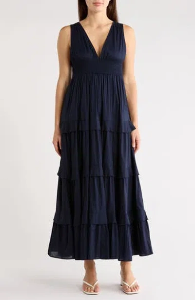 Chelsea28 Sleeveless Tiered Cotton Maxi Dress In Blue