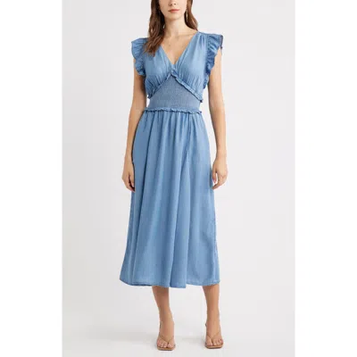 Chelsea28 Smocked Chambray Midi Dress In Blue