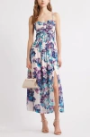 Chelsea28 Smocked Drop Waist Midi Dress In Ivory- Blue Floral