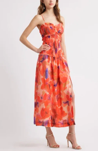 Chelsea28 Smocked Drop Waist Midi Dress In Pink Floral Multi