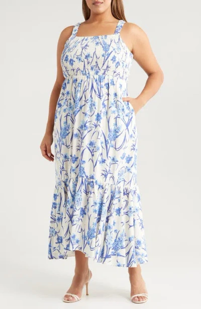 Chelsea28 Smocked Maxi Sundress In Ivory- Blue Sofia Floral