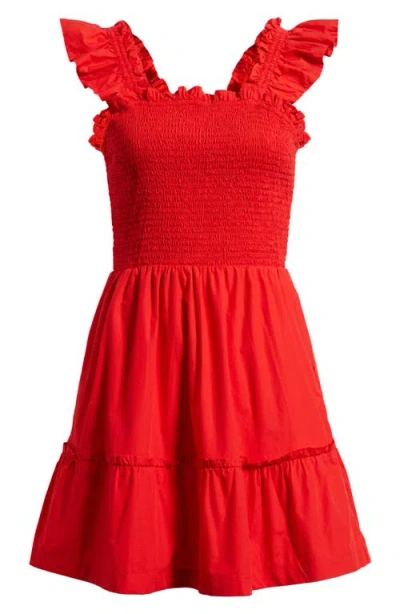 Chelsea28 Smocked Tiered Cotton Ruffle Trim Minidress In Red