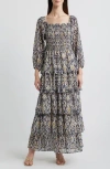 Chelsea28 Smocked Tiered Long Sleeve Maxi Dress In Blue
