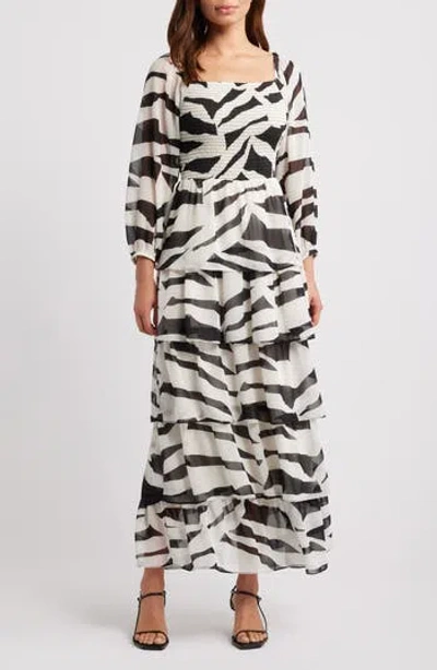 Chelsea28 Smocked Tiered Long Sleeve Maxi Dress In Black