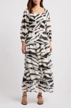 Chelsea28 Smocked Tiered Long Sleeve Maxi Dress In Black- Ivory Geo