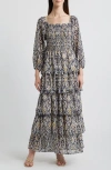 Chelsea28 Smocked Tiered Long Sleeve Maxi Dress In Blue
