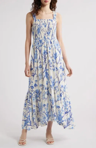 Chelsea28 Smocked Tiered Maxi Dress In Ivory- Blue Sofia Floral