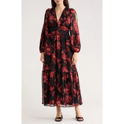 Chelsea28 Split Long Sleeve Tiered Dress In Animal Print