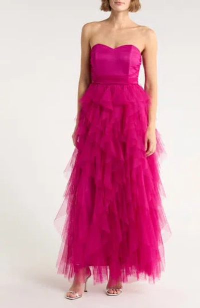 Chelsea28 Straples Tiered Tulle Gown In Pink