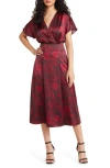 Chelsea28 Surplice V-neck Satin Midi Dress In Brown Chrissy Floral