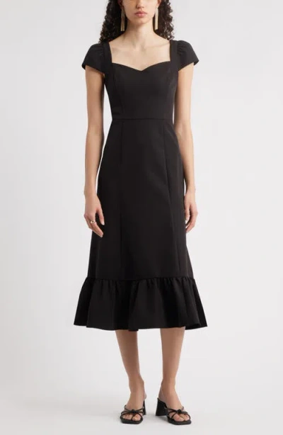 Chelsea28 Sweetheart Neckline Cap Sleeve Midi Dress In Black