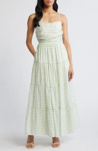 Chelsea28 Textured Stripe Sleeveless Maxi Dress In Green Bokchoy- Ivory Stripe