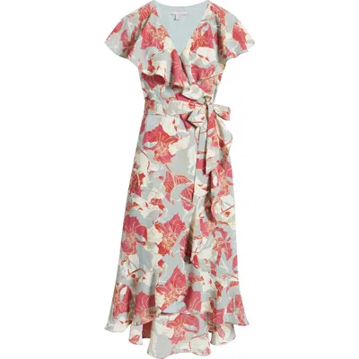 Chelsea28 Tie Belt Midi Dress In Pink Ivory Sylvie Abstract
