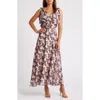 Chelsea28 Tie Shoulder Maxi Dress In Burgundy Floral