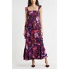 Chelsea28 Tiered Asymmetric Ruffle Maxi Dress In Purple