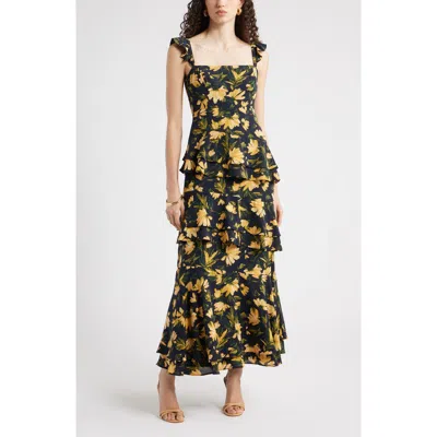 Chelsea28 Tiered Asymmetric Ruffle Maxi Dress In Green