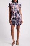 Chelsea28 Tiered Pleated Minidress In Pink Multi Pigmented Floral