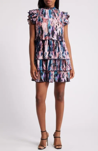 Chelsea28 Tiered Pleated Minidress In Pink Multi Pigmented Floral