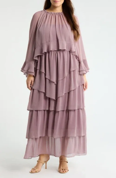 Chelsea28 Tiered Ruffle Chiffon Cape Dress In Neutral
