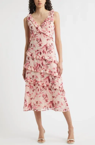Chelsea28 Tiered Ruffle Chiffon Midi Dress In Pink