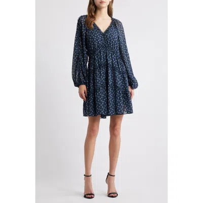 Chelsea28 Tiered Ruffle Long Sleeve Chiffon Dress In Navy-beige Donna Floral