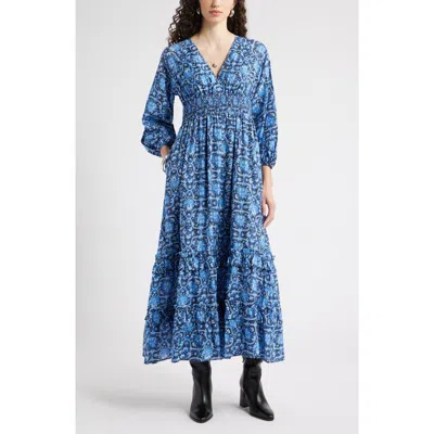 Chelsea28 Tiered Ruffle Long Sleeve Maxi Dress In Blue