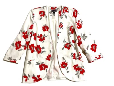 Chelsea28 Women's Floral Print Open Front 3 Quarter Sleeve Blazer In White