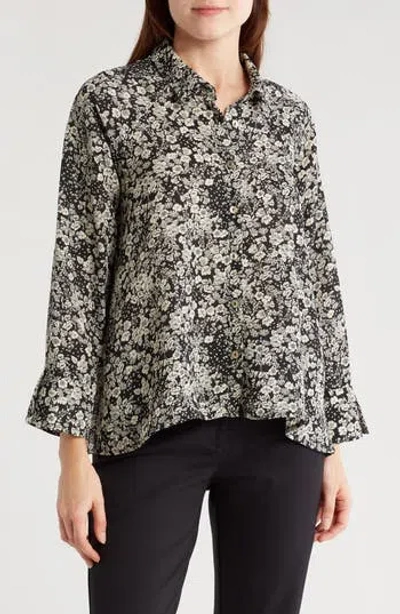 Chenault Floral Button-up Shirt In Black/cream