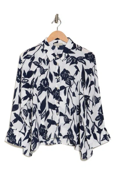 Chenault Floral Button-up Shirt In Navy/ White