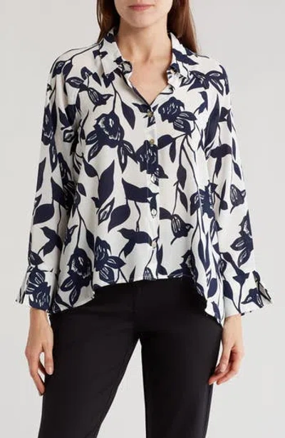 Chenault Floral Button-up Shirt In Navy/white