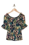 Chenault Floral Off The Shoulder Short Sleeve Top In Navy Multi
